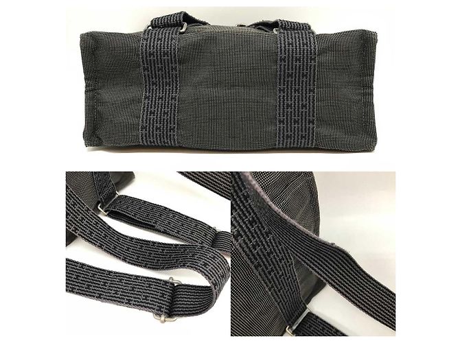 Hermès Hermes Herline Ad MM Canvas Rucksack H Logo Grau Schwarz - Ansicht 4