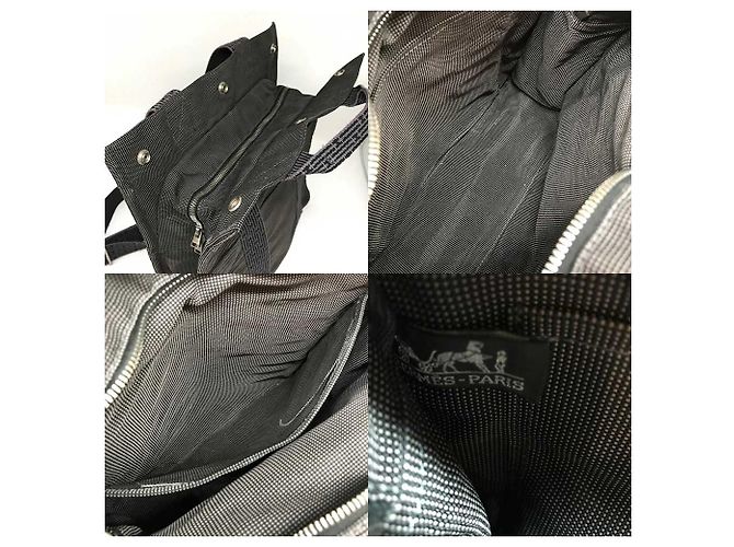 Hermès Hermes Herline Ad MM Canvas Rucksack H Logo Grau Schwarz - Ansicht 5