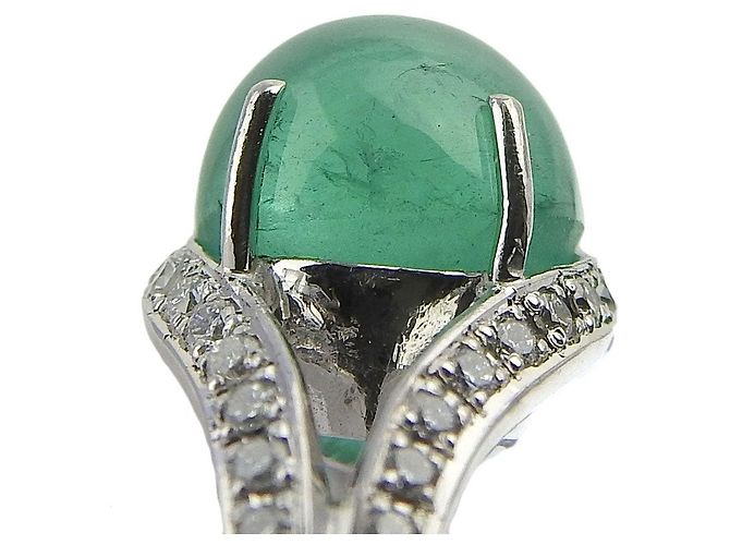 Autre Marque Pt900 Smaragd Katzenauge Ring mit Diamanten, Größe 12 Grün - vista 3