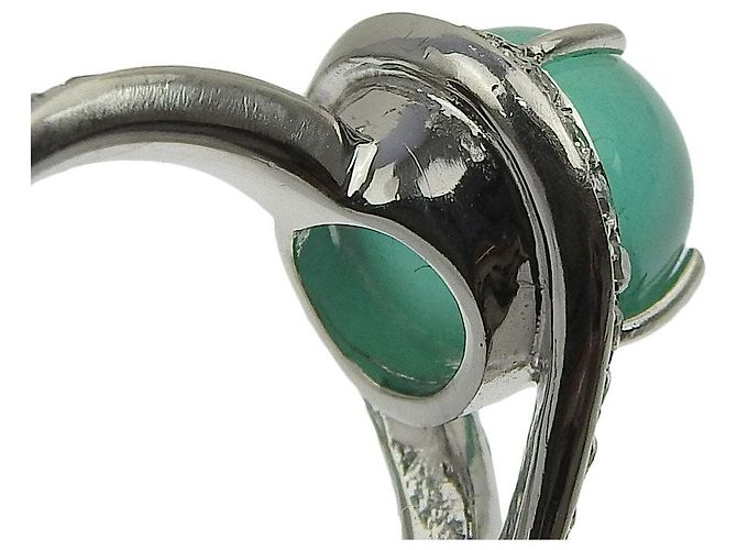 Autre Marque Pt900 Smaragd Katzenauge Ring mit Diamanten, Größe 12 Grün - vista 4
