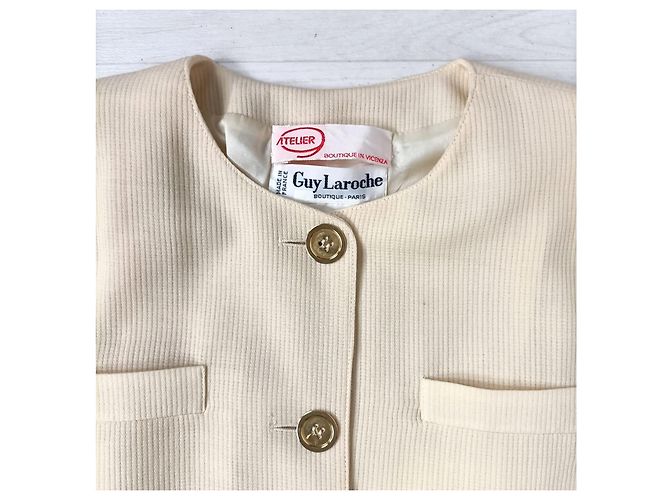 Giacca bianca lunga in lana vintage anni '80 Guy Laroche Bianco - vista 3