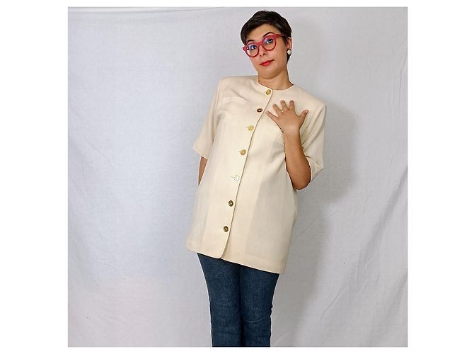 Giacca bianca lunga in lana vintage anni '80 Guy Laroche Bianco - vista 7