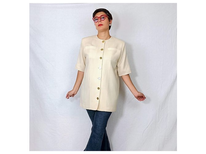 Giacca bianca lunga in lana vintage anni '80 Guy Laroche Bianco - vista 8