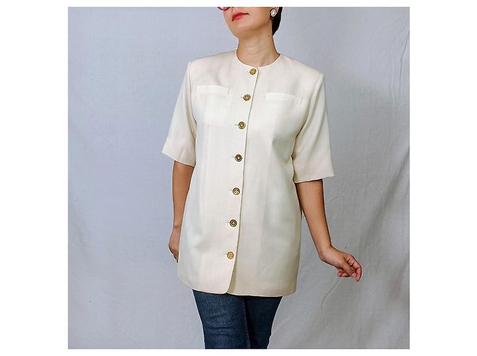 Giacca bianca lunga in lana vintage anni '80 Guy Laroche Bianco - vista 9
