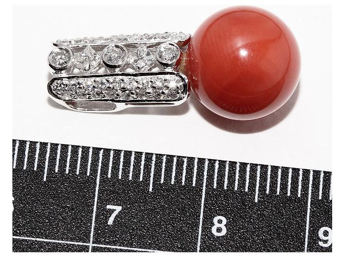 Autre Marque Pt900 Platin Korallen-Diamant Anhänger - Ansicht 3