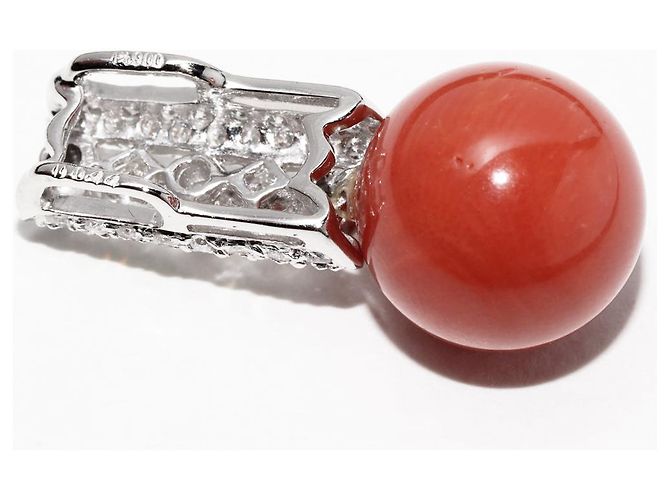 Autre Marque Pt900 Platin Korallen-Diamant Anhänger - Ansicht 4