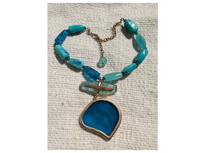 Autre Marque Collana Dominique Denaive in resina blu e metallo dorato - vista 2