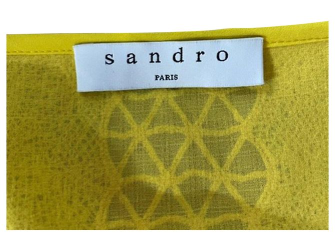 Sandro Mini-Kleid mit Rundhalsausschnitt aus gelbem Polyester Kamel - Ansicht 3