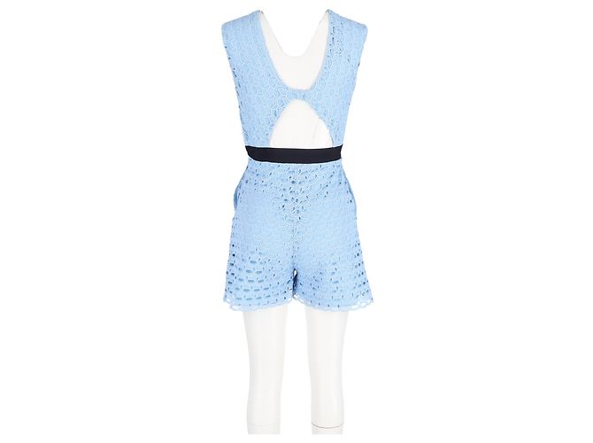 Macacão de renda de macramé com acabamento em gros-grain Sandro Fratello em poliéster azul claro - vista 5