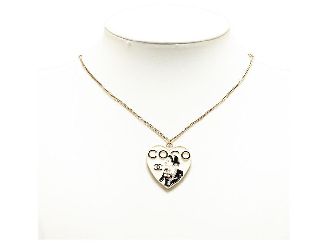 Collana Chanel Coco Mark Mademoiselle Heart Nero Bianco D'oro - vista 5