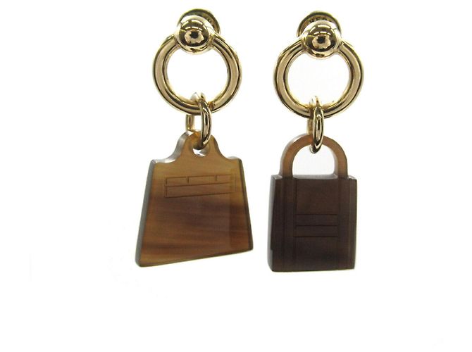 Hermès Orecchini Kelly Cadena Maroquinier Hermes Amuleto Marrone D'oro - vista 2