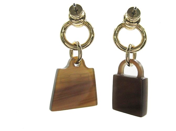 Hermès Orecchini Kelly Cadena Maroquinier Hermes Amuleto Marrone D'oro - vista 3