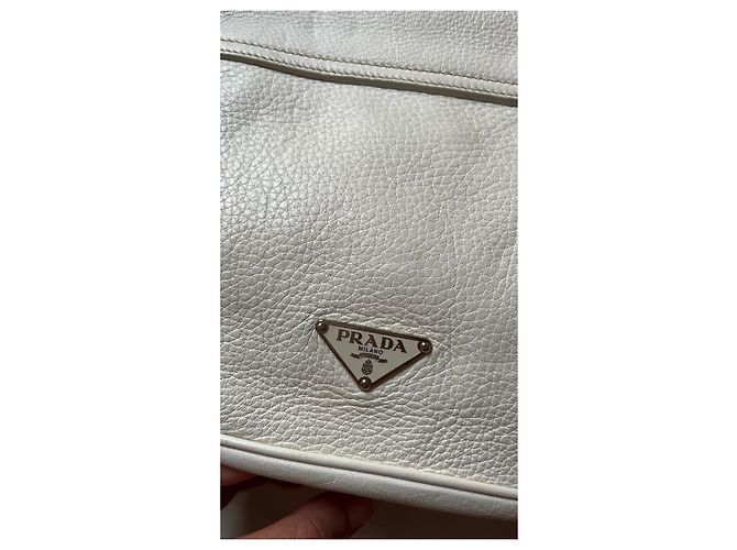 Borsa Prada Vitello Daino con manico in metallo bianca Bianco - vista 7