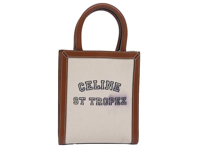 Céline Borsa a mano cabas verticale mini CELINE in tela 2 in 1 bianca Auth 82073 Bianco - vista 2