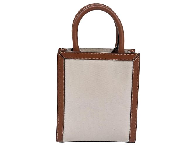 Céline Borsa a mano cabas verticale mini CELINE in tela 2 in 1 bianca Auth 82073 Bianco - vista 3