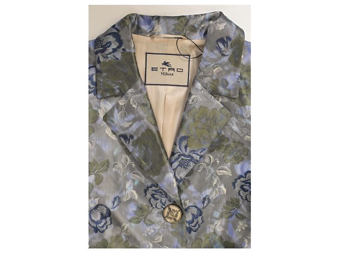 Etro Floral Jacquard Long Coat in Multicolor Polyester - view 12
