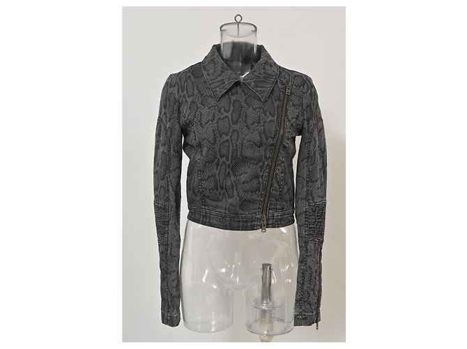 Stella Mc Cartney Chaqueta de moto de algodón negro con estampado de serpiente Stella McCartney - vista 6