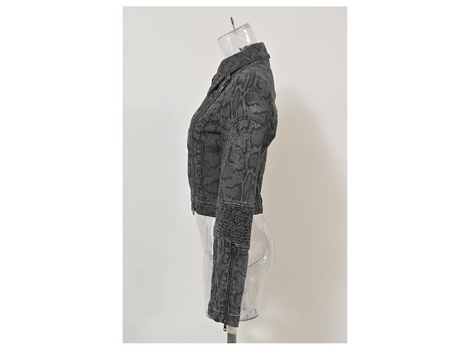 Stella Mc Cartney Chaqueta de moto de algodón negro con estampado de serpiente Stella McCartney - vista 7
