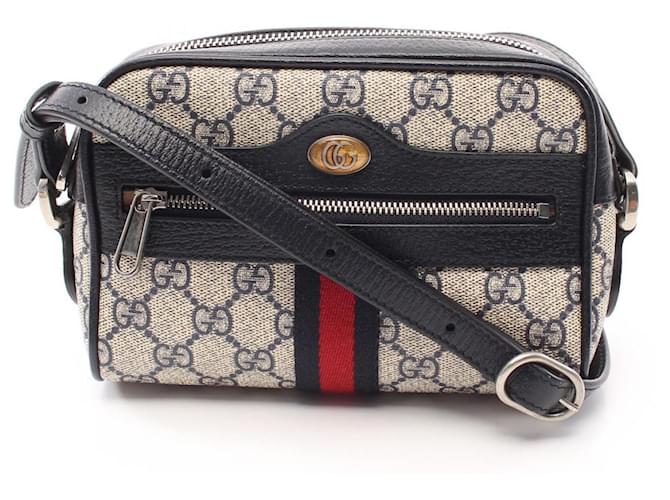 GUCCI Ophidia GG Marmont Shoulder Bag Red Beige Navy blue Leather Cloth ...