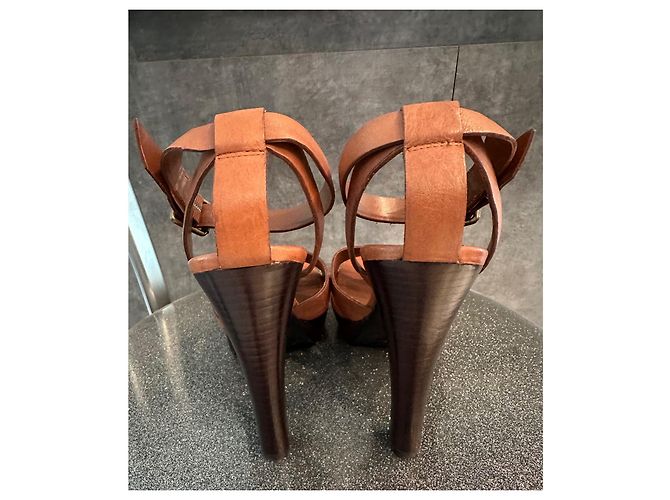 Sandali con tacco Ralph Lauren in pelle marrone Marrone chiaro Marrone scuro - vista 3