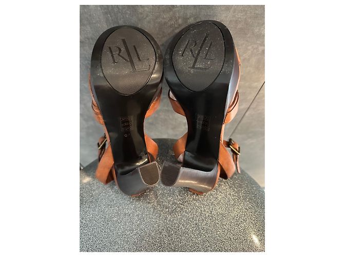 Sandali con tacco Ralph Lauren in pelle marrone Marrone chiaro Marrone scuro - vista 4