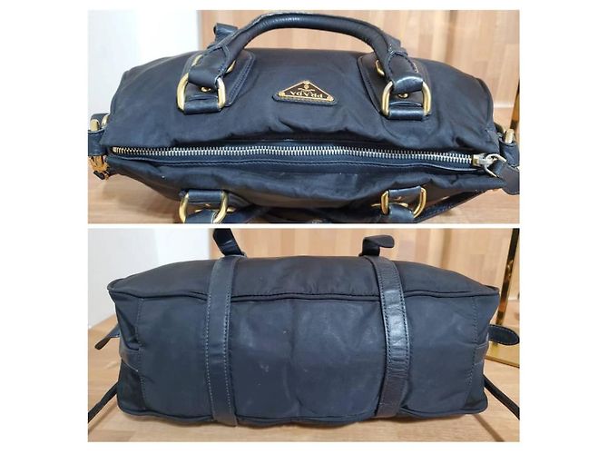 Tote Borsa a tracolla convertibile Prada in tessuto e pelle Nero - vista 5