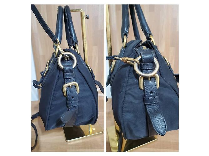 Tote Borsa a tracolla convertibile Prada in tessuto e pelle Nero - vista 8