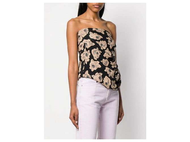 Emanuel Ungaro Top in seta nera floreale Ungaro Nero Beige Sabbia - vista 3