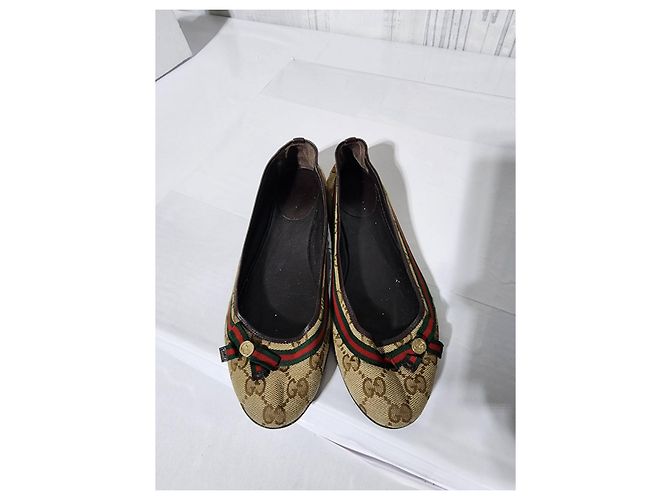 Bailarinas Gucci GG Canvas Web Bow Beige/Marrón Talla 36,5 Castaño - vista 10