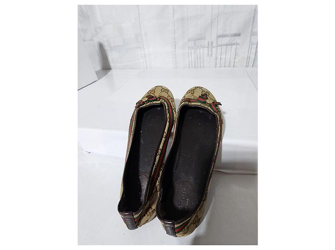 Bailarinas Gucci GG Canvas Web Bow Beige/Marrón Talla 36,5 Castaño - vista 11