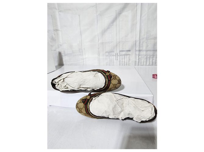 Bailarinas Gucci GG Canvas Web Bow Beige/Marrón Talla 36,5 Castaño - vista 12