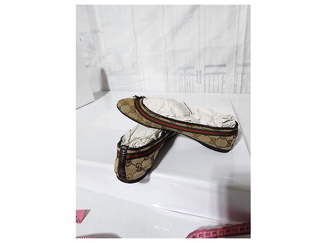 Bailarinas Gucci GG Canvas Web Bow Beige/Marrón Talla 36,5 Castaño - vista 13
