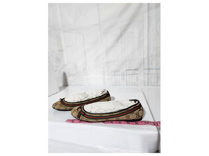Bailarinas Gucci GG Canvas Web Bow Beige/Marrón Talla 36,5 Castaño - vista 14