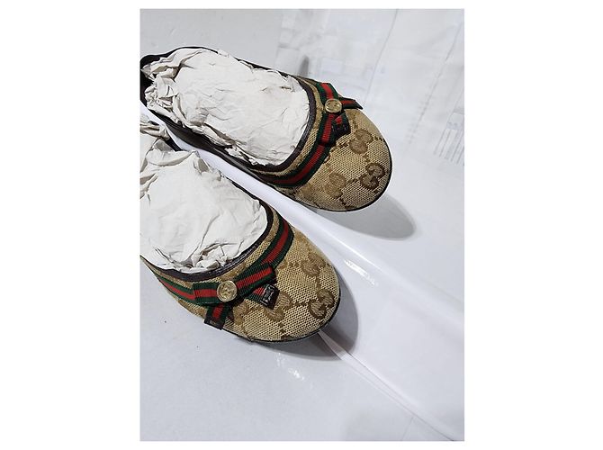 Bailarinas Gucci GG Canvas Web Bow Beige/Marrón Talla 36,5 Castaño - vista 7