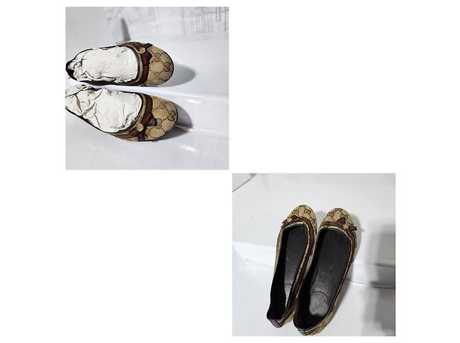 Bailarinas Gucci GG Canvas Web Bow Beige/Marrón Talla 36,5 Castaño - vista 8