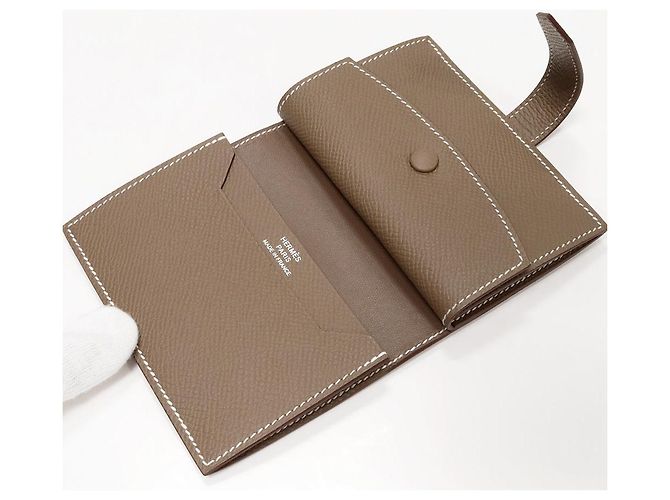 Portafoglio Mini Epsom Béarn di Hermès Grigio - vista 3