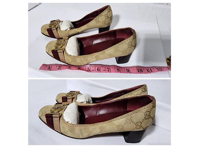 Pumps Gucci Monogram Web Marrone/Beige Taglia 35,5 - vista 11
