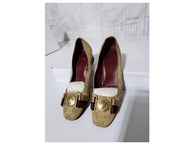 Pumps Gucci Monogram Web Marrone/Beige Taglia 35,5 - vista 14