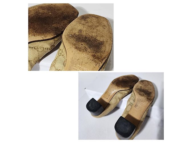 Pumps Gucci Monogram Web Marrone/Beige Taglia 35,5 - vista 3