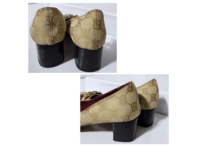 Pumps Gucci Monogram Web Marrone/Beige Taglia 35,5 - vista 5