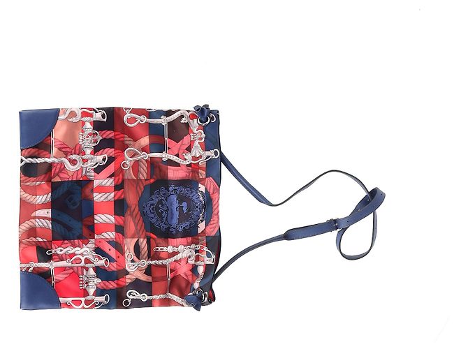 Borsa da città in seta stampata Hermès in seta e pelle multicolore - vista 10