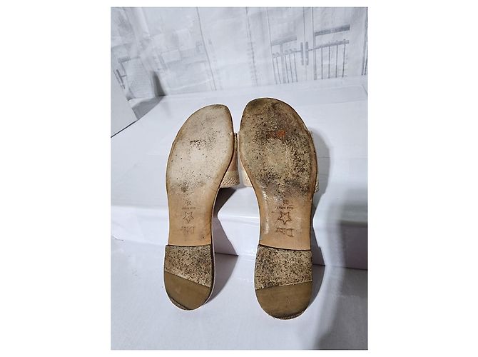Christian Dior Dior Bestickte Leinenschlappen Dway Pink/Creme Größe 35 Roh - Ansicht 11
