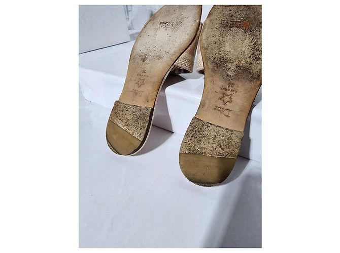 Christian Dior Dior Bestickte Leinenschlappen Dway Pink/Creme Größe 35 Roh - Ansicht 3