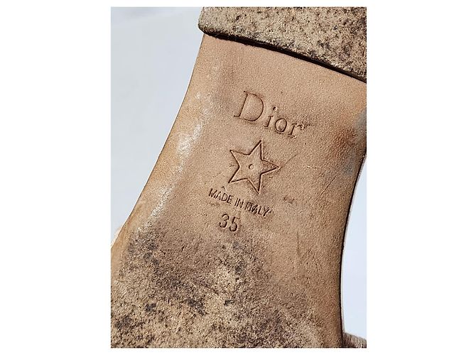Christian Dior Dior Bestickte Leinenschlappen Dway Pink/Creme Größe 35 Roh - Ansicht 4