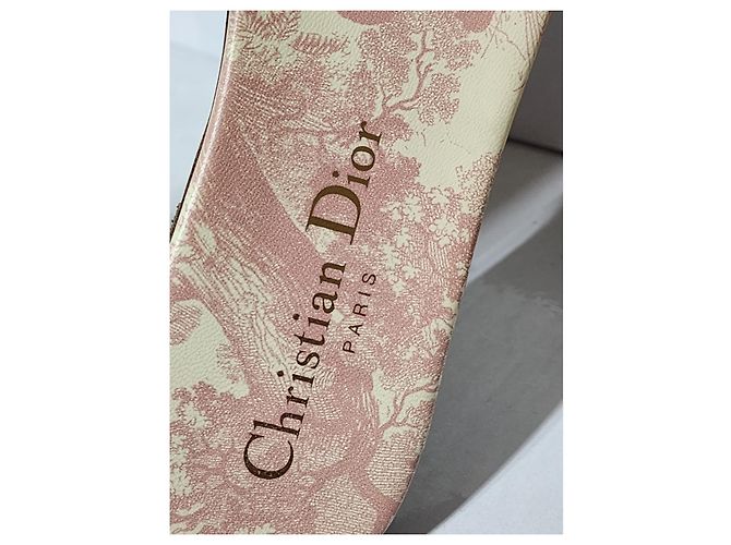Christian Dior Dior Bestickte Leinenschlappen Dway Pink/Creme Größe 35 Roh - Ansicht 9