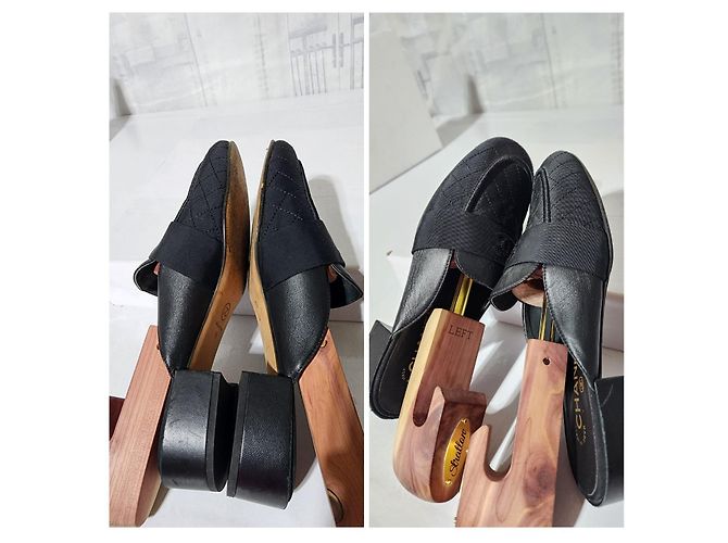 Chanel gesteppte Stoff-/Leder-Mules in Schwarz Größe 41 - Ansicht 7