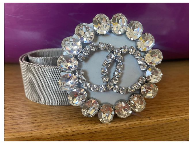 Cintura Chanel con Logo Doppio CC e Cristalli Argentata Argento - vista 2