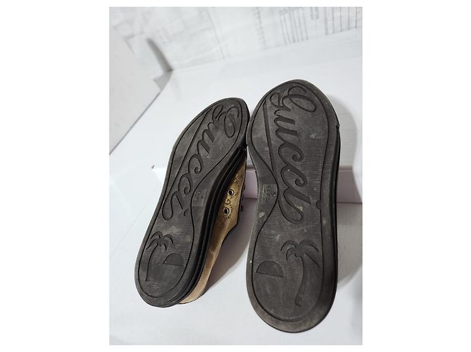 Sneakers in pelle e tela monogram Gucci con lacci marrone/beige taglia 7,5 - vista 2