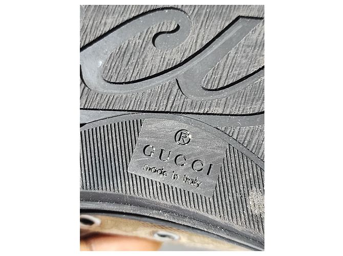 Sneakers in pelle e tela monogram Gucci con lacci marrone/beige taglia 7,5 - vista 4