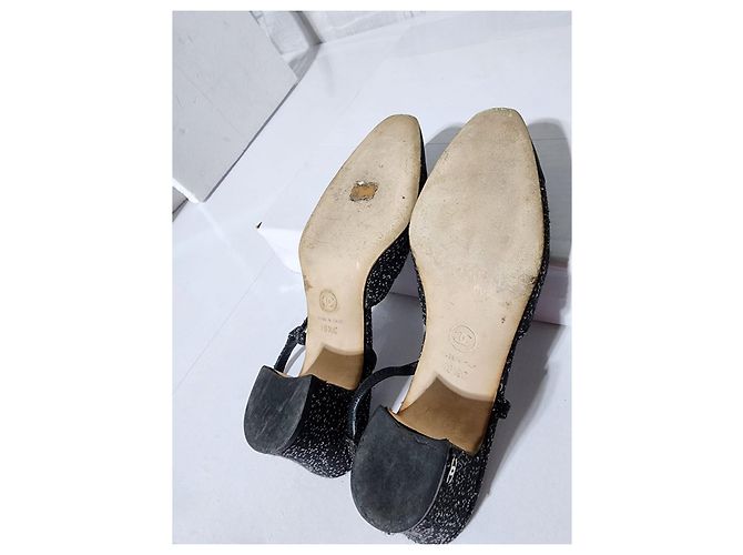 Décolleté CHANEL Slingback in tweed, gros-grain e paillettes nere, taglia 40.5 - vista 3